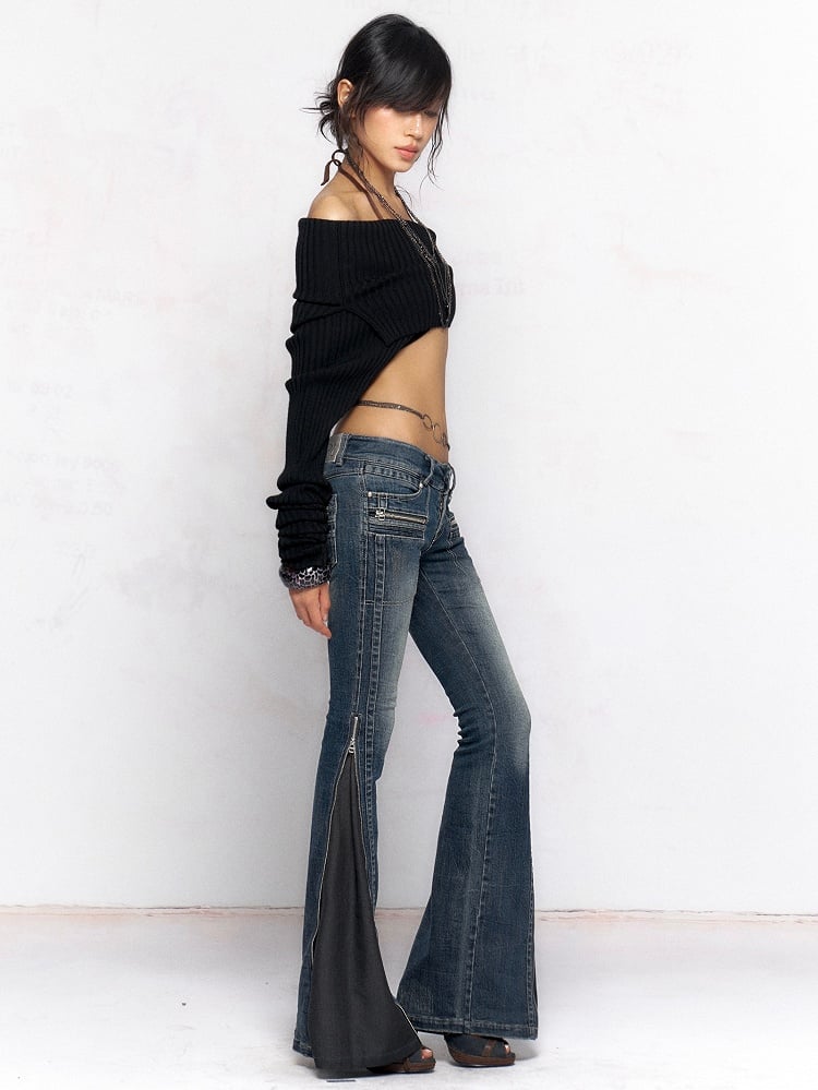 Long Loose Knit Collar Top with Black Short Sleeve Adjustable