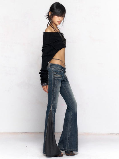 Long Loose Knit Collar Top with Black Short Sleeve Adjustable