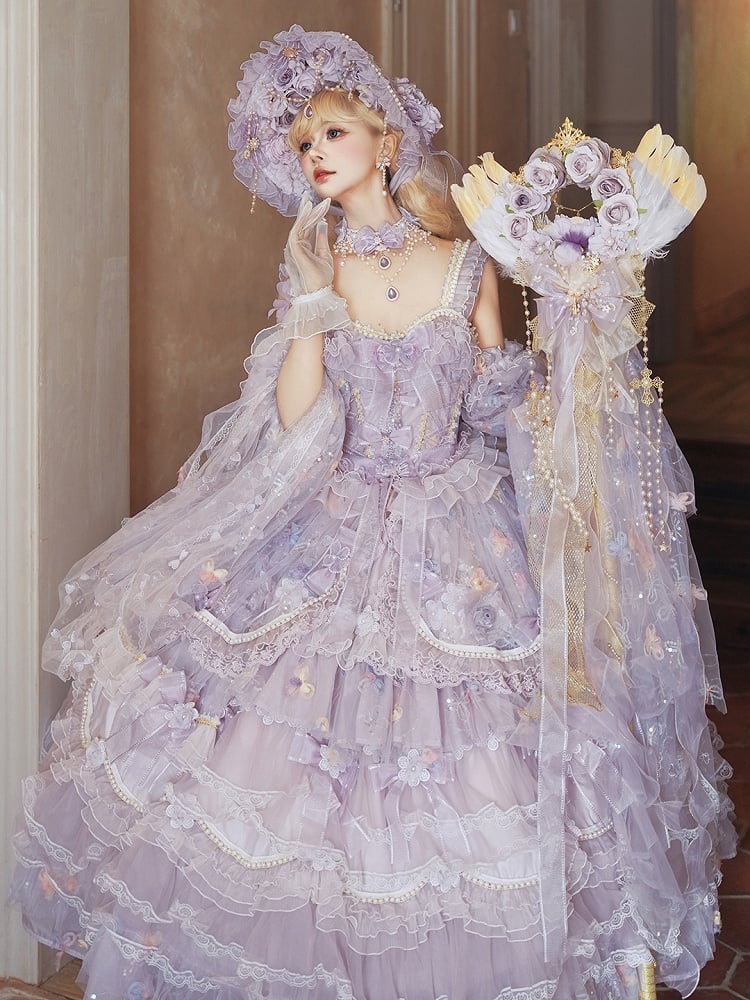 Sizes Accents Purple Available Length Gorgeous Lolita Hanayome Plus and with Hime Bead Dress Sequin Ankle