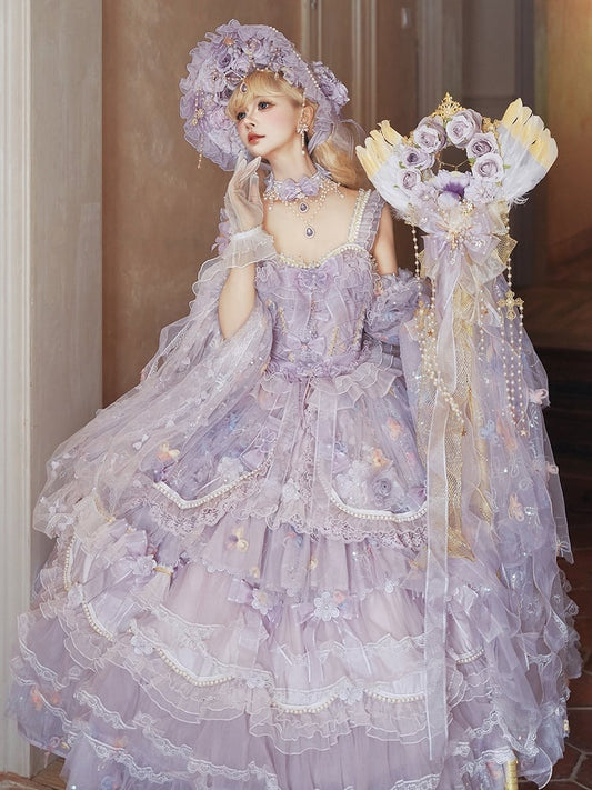 Sizes Accents Purple Available Length Gorgeous Lolita Hanayome Plus and with Hime Bead Dress Sequin Ankle