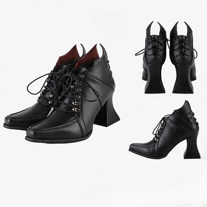 レースアップブーツ ゴシックタイフロント ワイングラス型 ブラックヒール