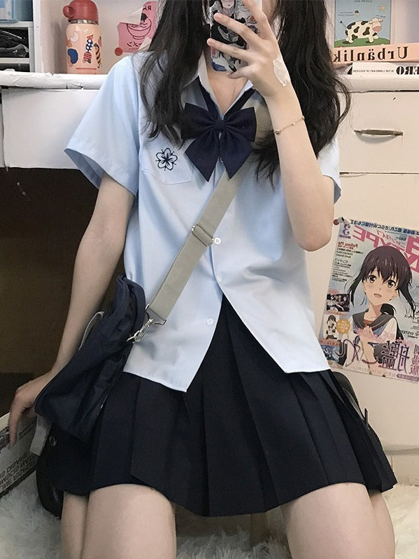 Preppy Sakura Shirt Embroidery Style White/Gray/Blue