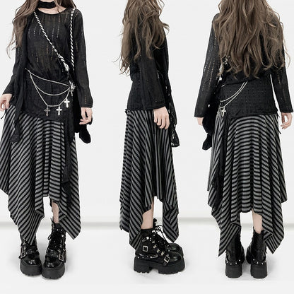 Cutout Sleeves Detail + Top Asymmetrical Hem Long Black Scarf