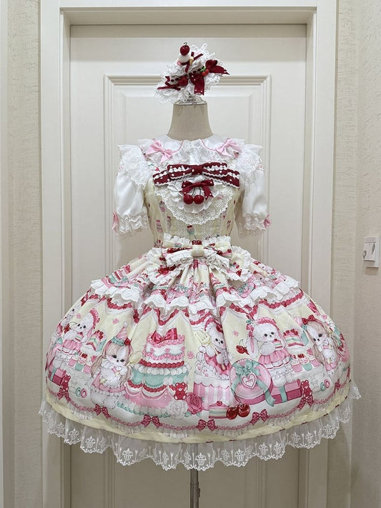 Süßes Kleid Cakes Bunny Gelber Print und Rock Lolita Pullover