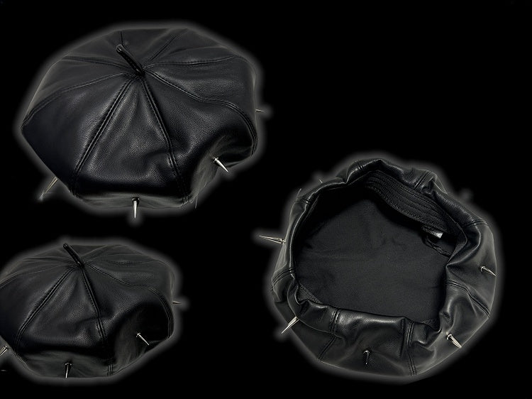 Punk Black Studs Design PU Beret