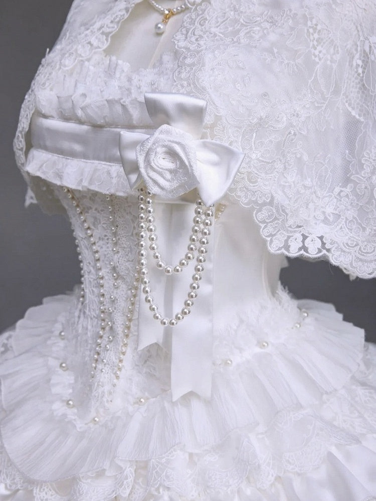 White Hime Lolita Elegant JSK Set with Cape and Overlay - Airfreeing