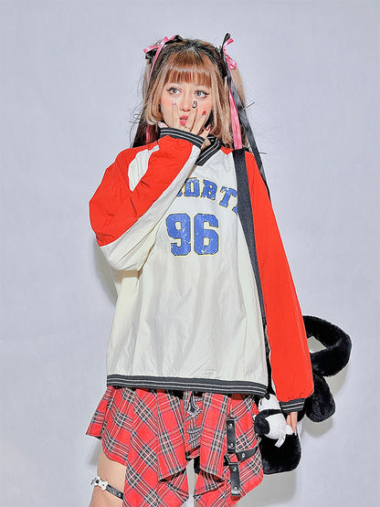 White/Black V-Neck Number Sweatshirt