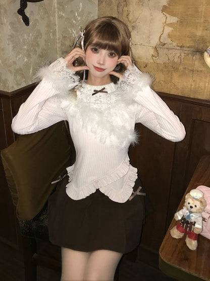 Decor Kei Brown Skirt Pleated Bow Jirai