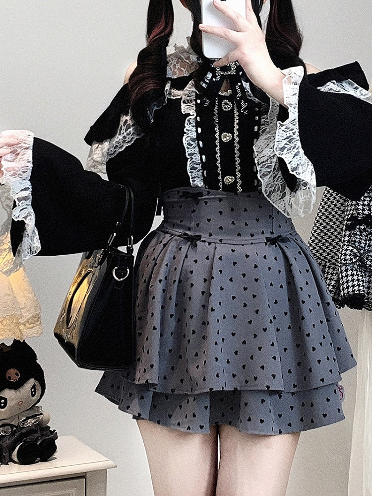 Neckline Illusion Shoulder with Open Blouse Jirai Baggy Kei