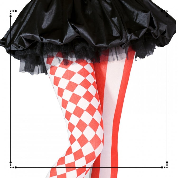 Schwarz / Asymmetrischer Print Vibes Circus Strumpfhose Clown Rot