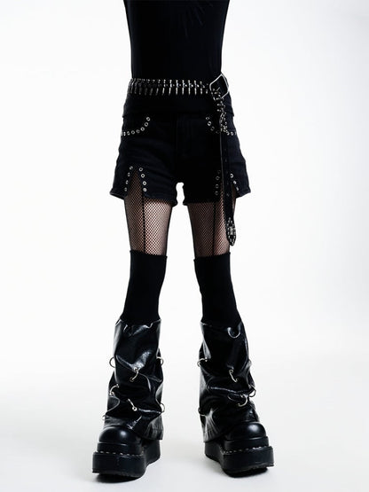 ゴシックパンクメタルリング ブラックテックウェアレッグウォーマー