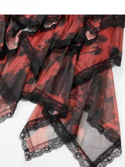 Krawatte Roter Besatz Spitzensaum Y2K Rock Taschentuch Farbstoff Stufen