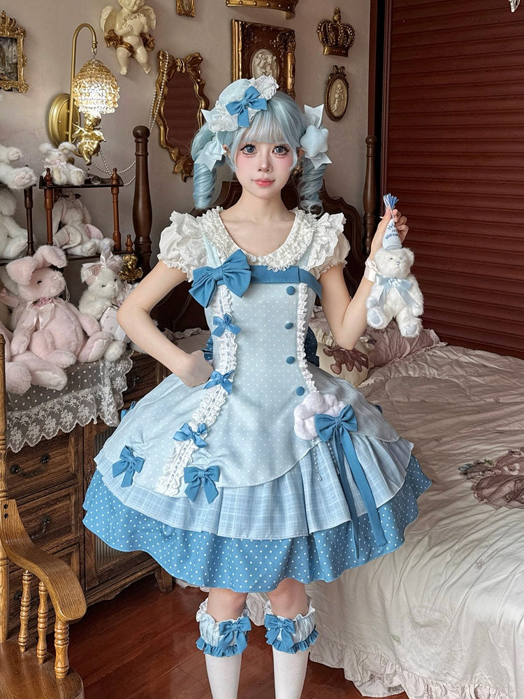 Blue Polka Dot Ruffled Sweet Lolita Jumper Skirt - Sweetheart Dream