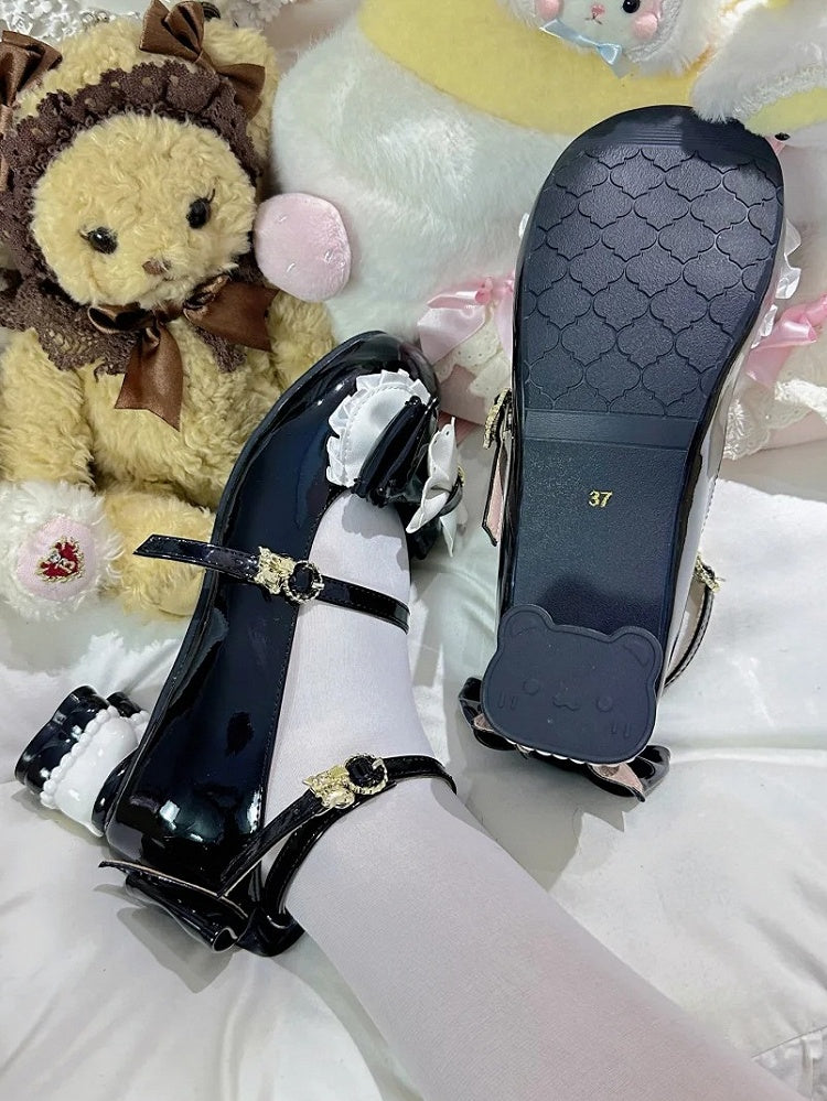 Sweet Lolita with - -Bear Mid-heel Black Mary Heel Janes