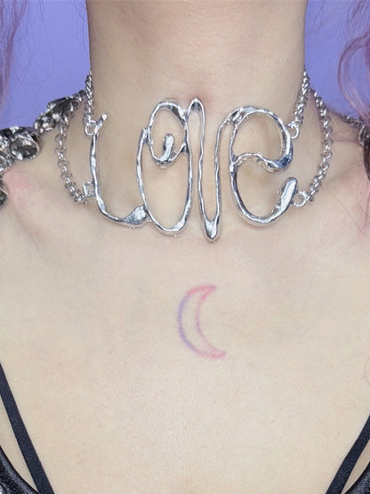 Anhänger Buchstaben Halskette Y2K Silber