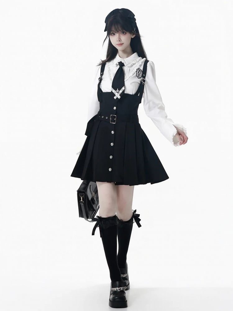 Skirt Box Pleat Overall Belt Strap Adjustable with Black/Gray