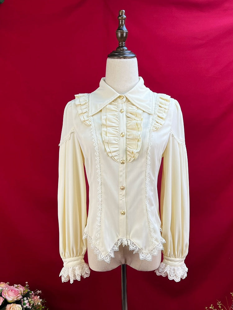 アプリコットのエレガントなポインテッドカラーの長袖シャツ