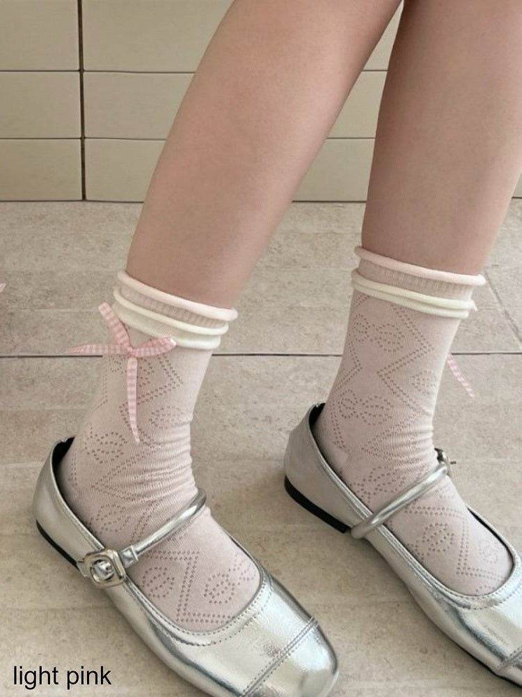 Colorblock Ankle Socks with Bowknot Details - Xi Shang Mei Shao