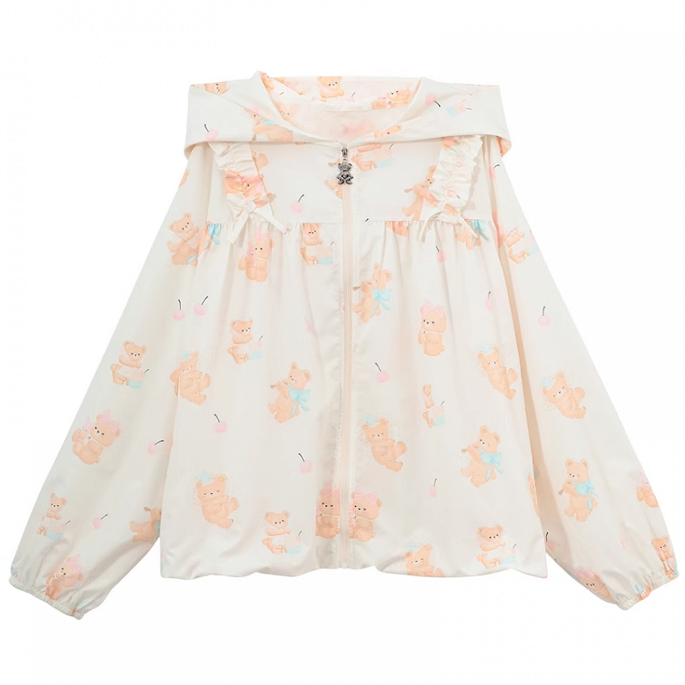 Jacke Hellgelb Niedlicher Bärendruck Sonnenschutz Mit Kapuze