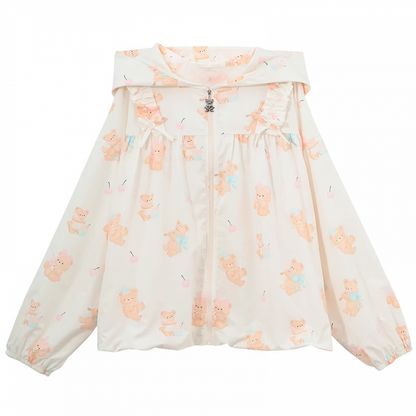 Jacke Hellgelb Niedlicher Bärendruck Sonnenschutz Mit Kapuze