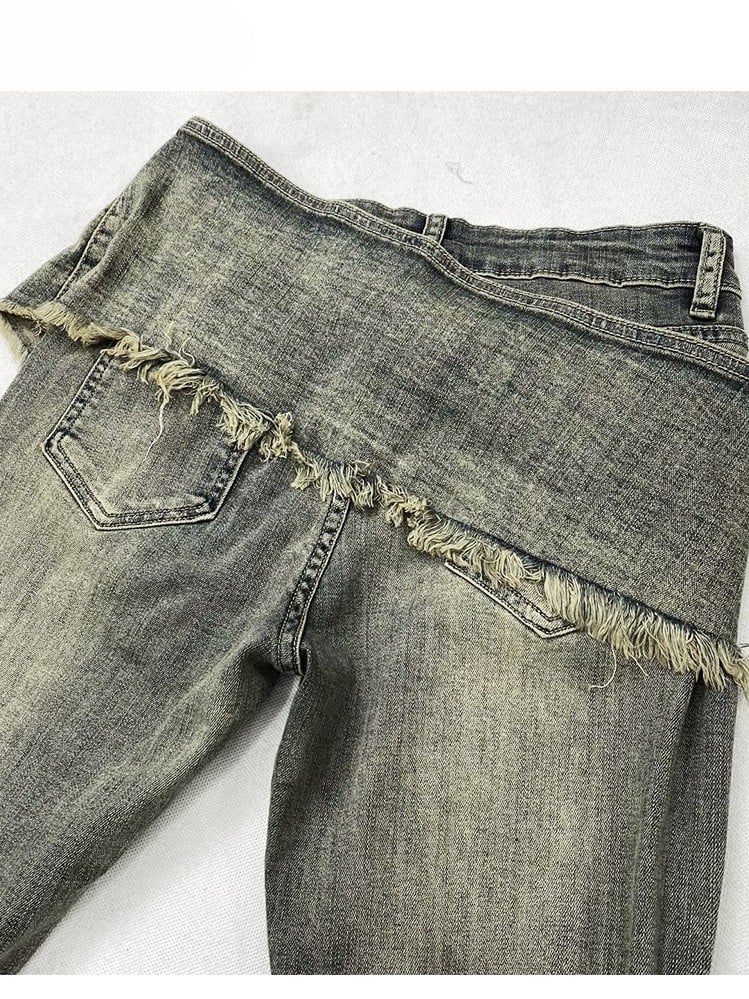 Design Jeans Silhouette Schnürung Verblasst Glamourös Waschung Bittersüß Detail Kawaii Grün Flare