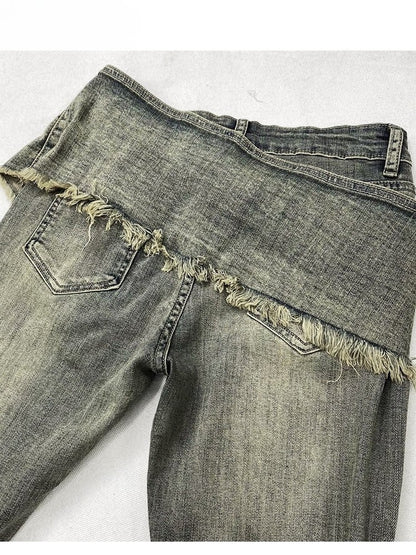 Design Jeans Silhouette Schnürung Verblasst Glamourös Waschung Bittersüß Detail Kawaii Grün Flare