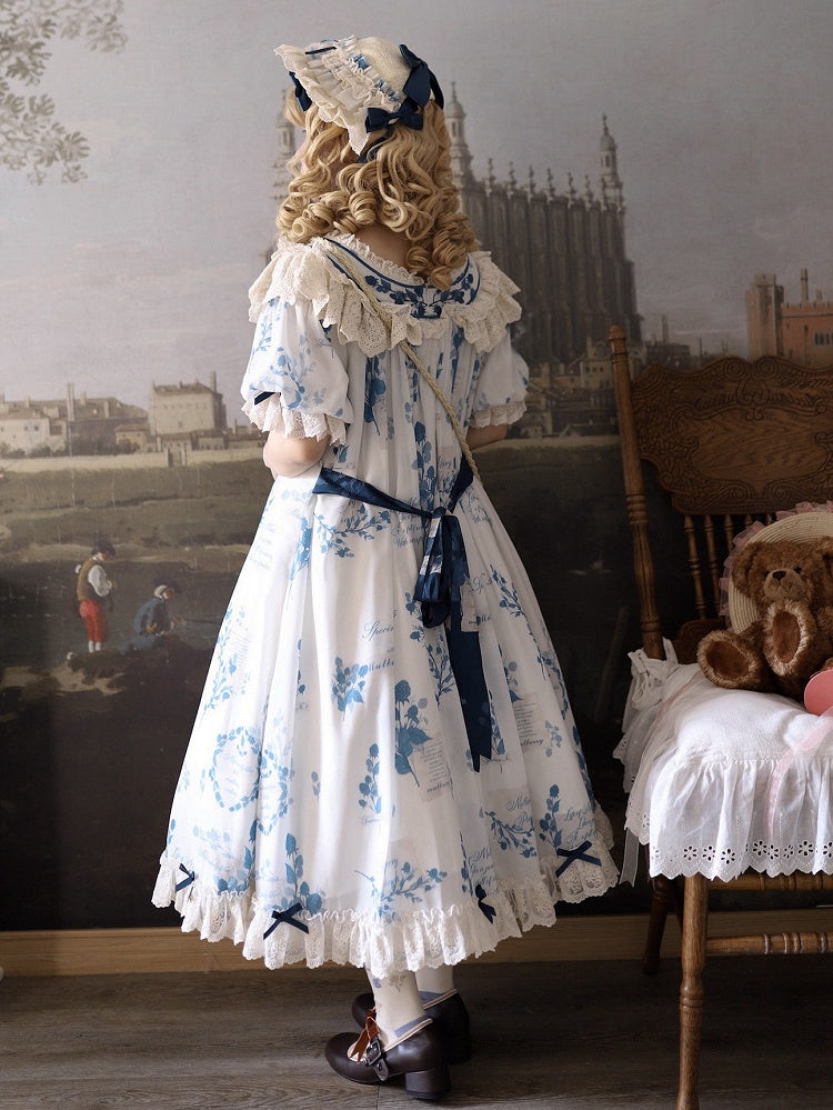 Loose Lolita Print Dress Plus Mulberry Sizes Poetry‌ and Blue Available
