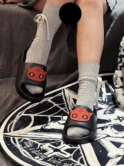 Devil Applique Gothic Red With Black Slippers Summer