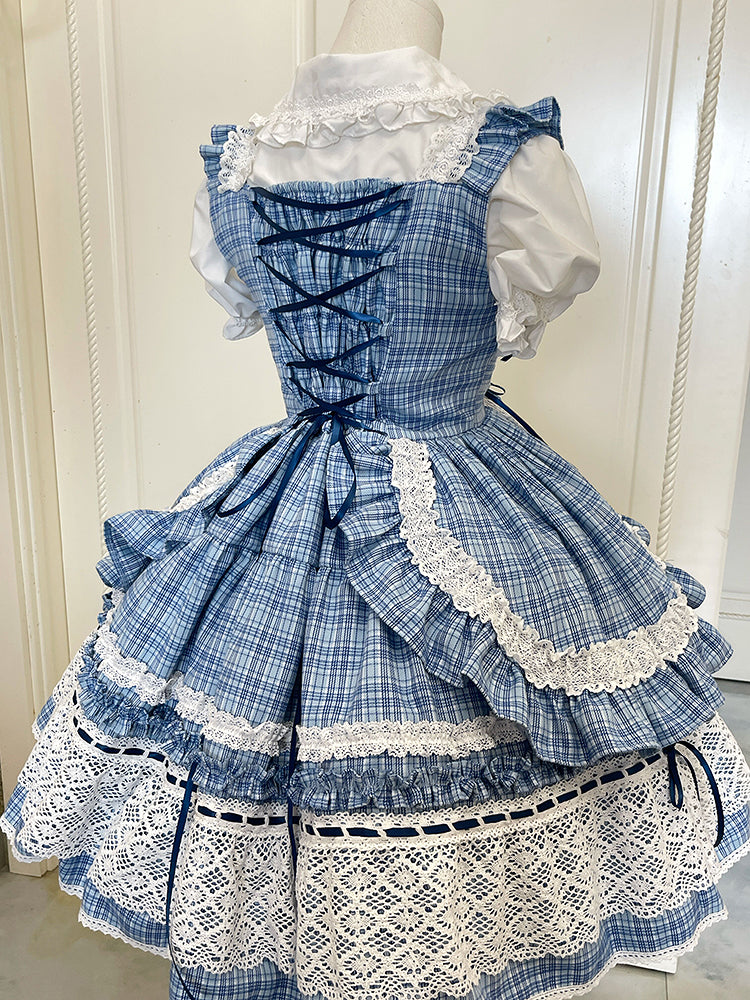 Lolita Plaidkleid Blau Schule Altes Muster