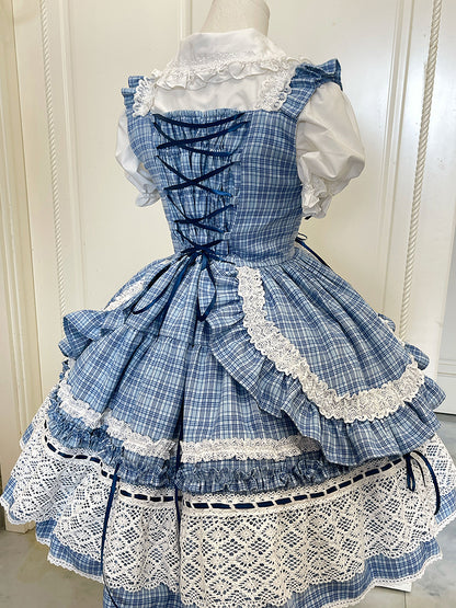 Lolita Plaidkleid Blau Schule Altes Muster
