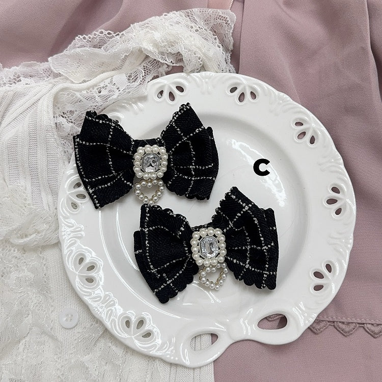 アクセントオプション ビーズハートチャーム ラインストーン ジライケイ ボウヘアクリップ 5個