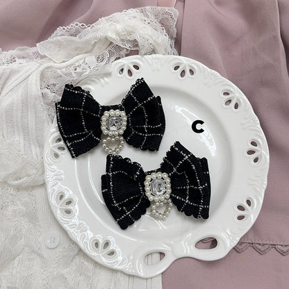 アクセントオプション ビーズハートチャーム ラインストーン ジライケイ ボウヘアクリップ 5個