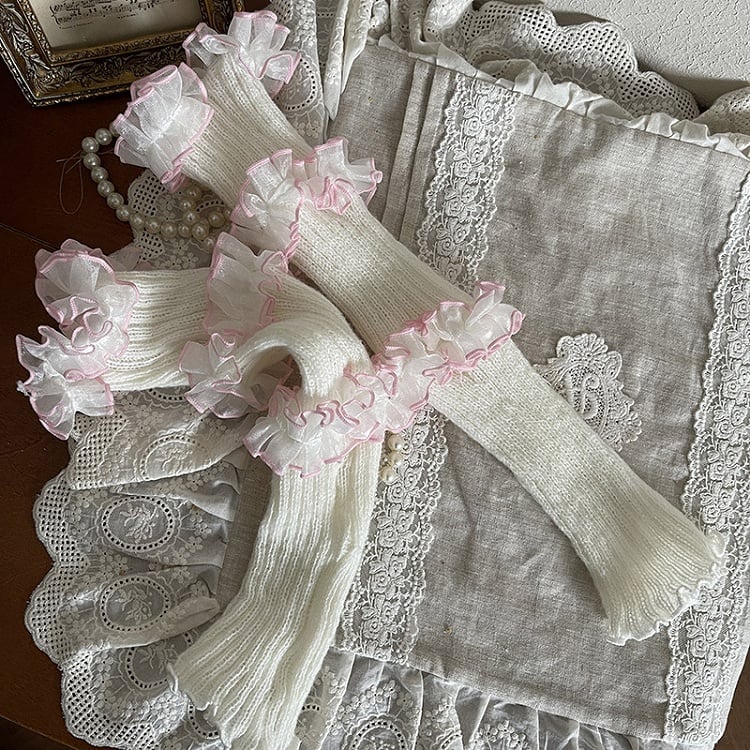 3-Layer Lace Leg Trim Pink Warmers Black White/White
