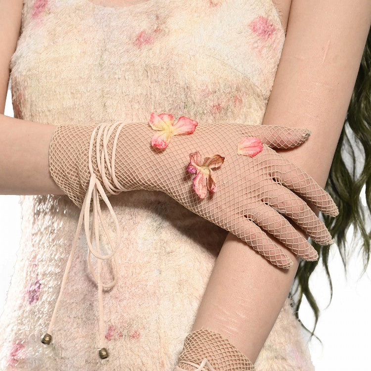 Fairy Gloves Floral Apricot Mesh