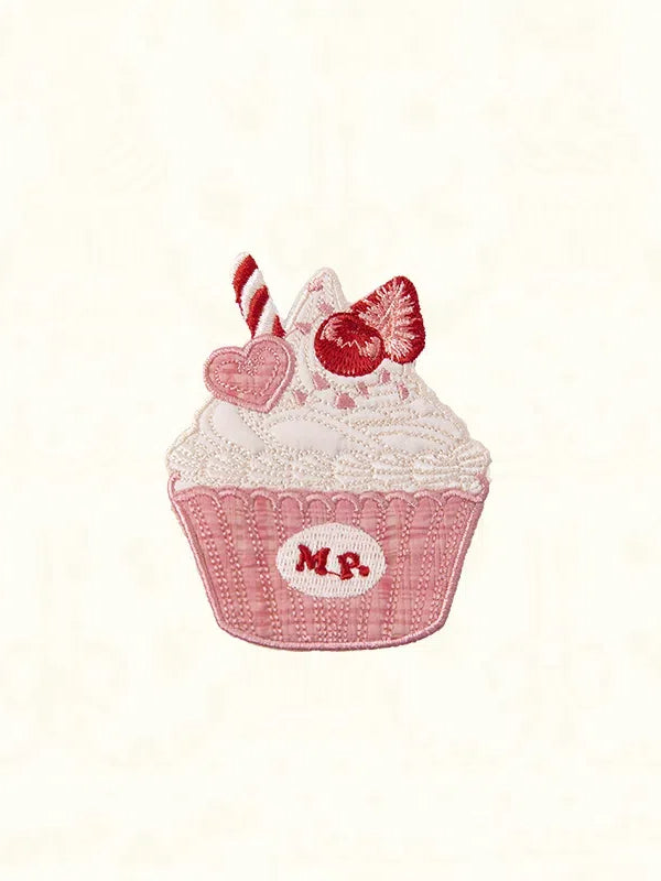 Mint Brown Embroidery Blue Cupcake / Pink Brooch Green