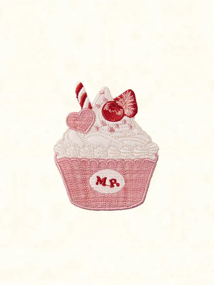 Mint Brown Embroidery Blue Cupcake / Pink Brooch Green