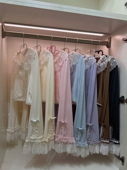 Long-Sleeve Lolita Top in 8 Colors with Lace Trim - Star Fantasy
