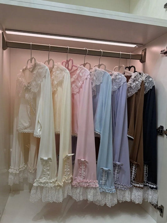 Long-Sleeve Lolita Top in 8 Colors with Lace Trim - Star Fantasy