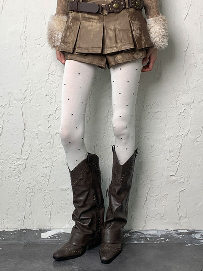 ホワイトY2K水玉模様タイツ