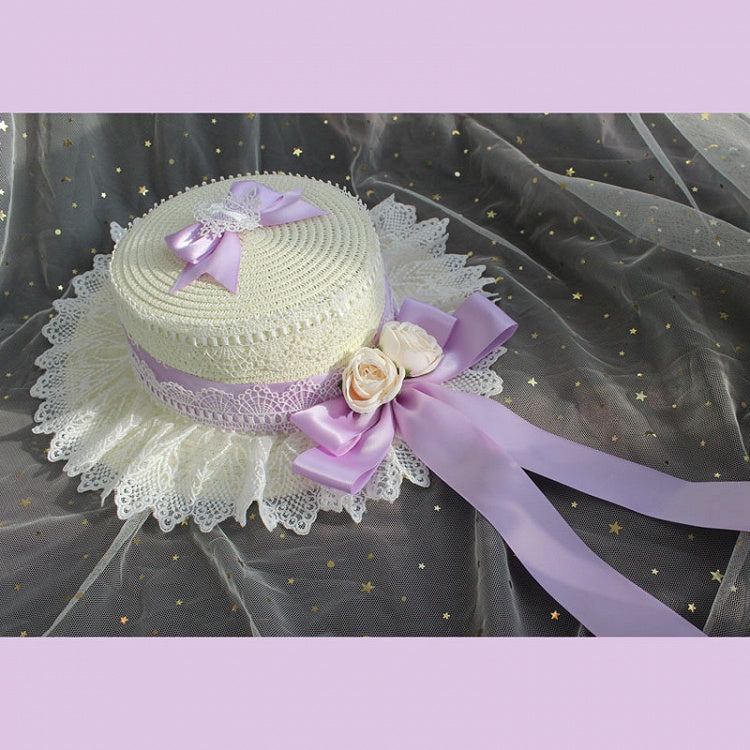 Accents and Lolita Ruffled Straw Flower Lace Options – 9 Hat with Bow Color