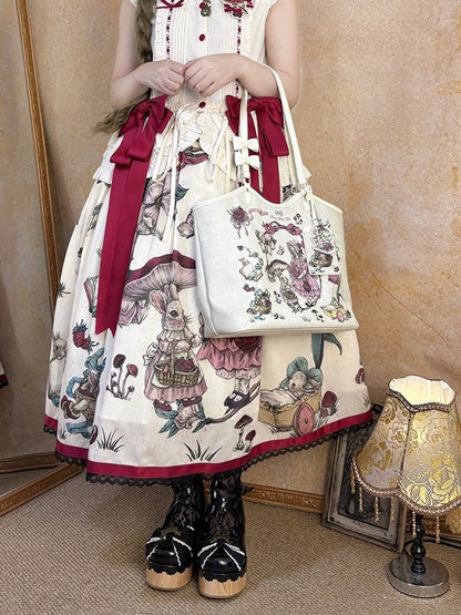 Vintage Tote and Tale Flower Theme Lolita Forest Details Bag Fairy with Rabbit