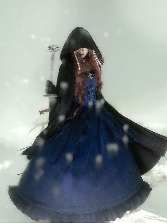 Black Kuro Gothic Lolita Hooded Cloak