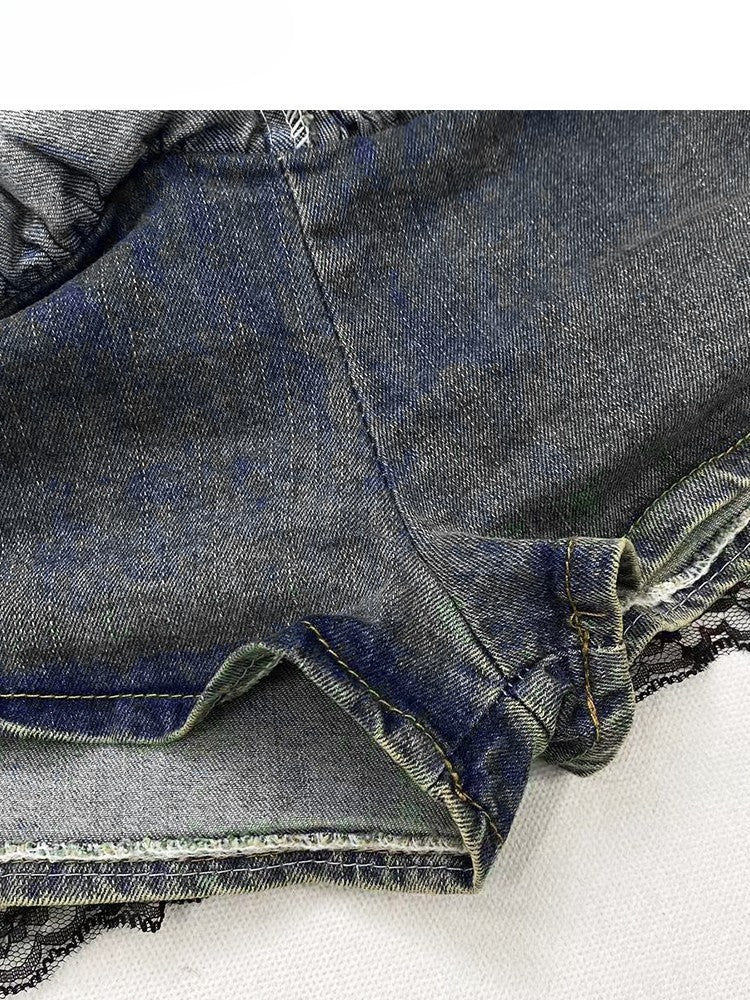 スカートトリム ビタースイート レース デニム ブルー ティアード