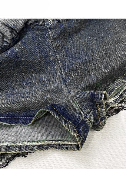 スカートトリム ビタースイート レース デニム ブルー ティアード