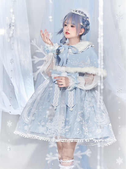 Set Overlay Purple Castle Print Trim Moon Cape Snow with Skirt Plush Light Lace Dress Lolita Jumper