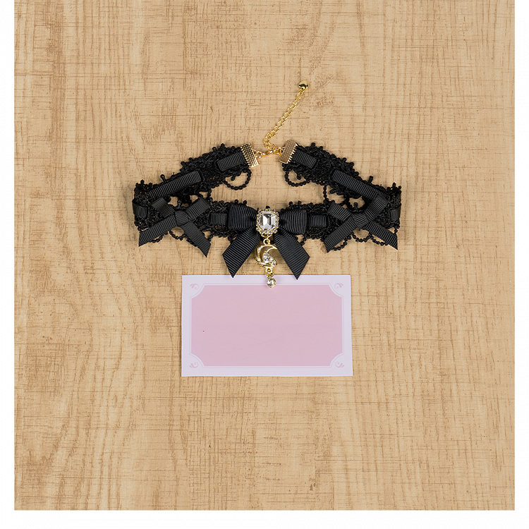 and Rhinestone Kei Crescent Bowknot Moon 5 Decor Jirai Star with Options Choker Color