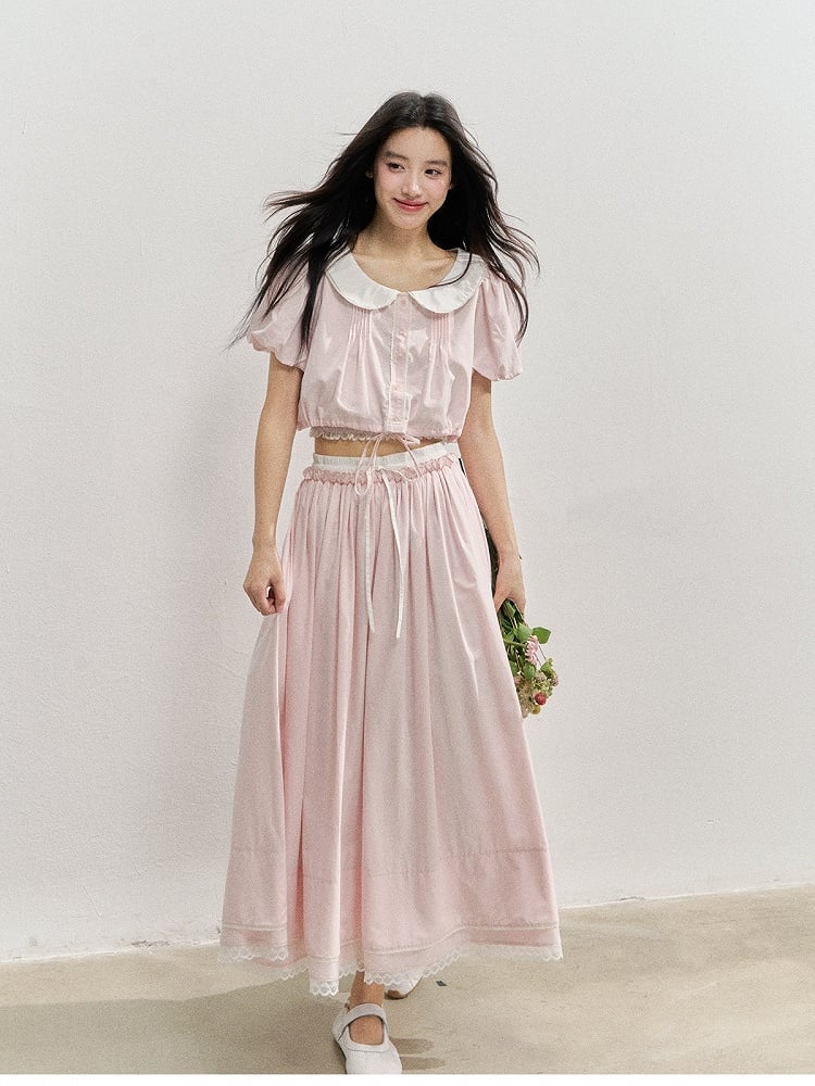 Trim Style Pink with Lace Skirt Kawaii