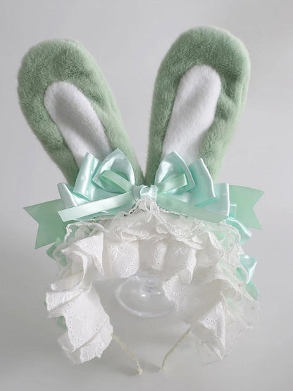 9 Colors Bunny Ear KC - Fluffy Rabbit Ears with Bow & Lace Trim