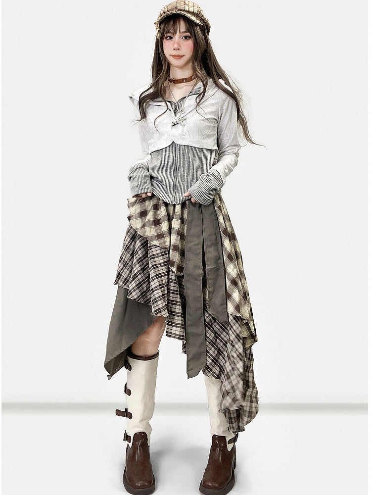 Jacket Gray Two-piece Rhinestone Pattern Striped Embellishments Hoodie with