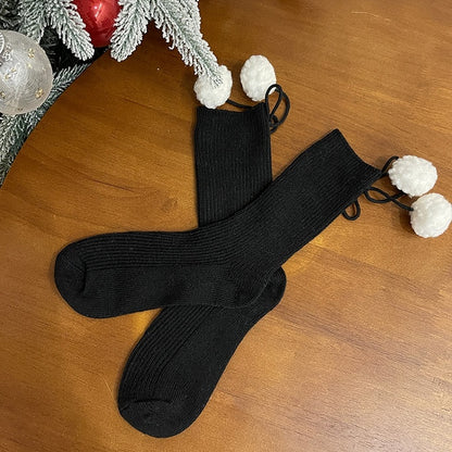 ポンポン付きホワイトスイートカーフソックス